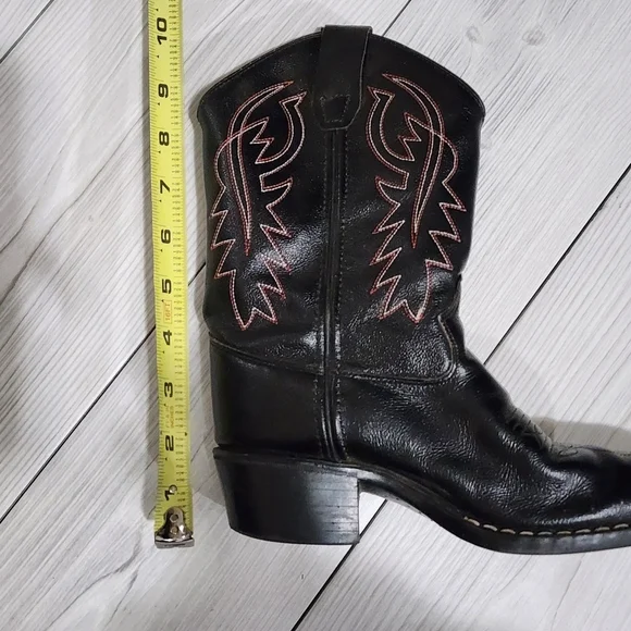 Black Western Cowboy Boots with Red Stitching Kids Size 3 - Picture 13 of 13